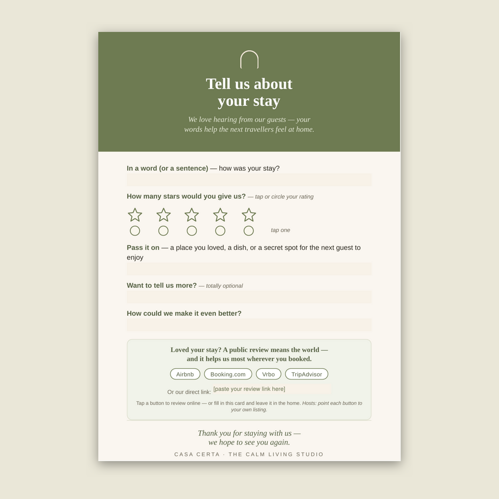 The Guest Feedback Card