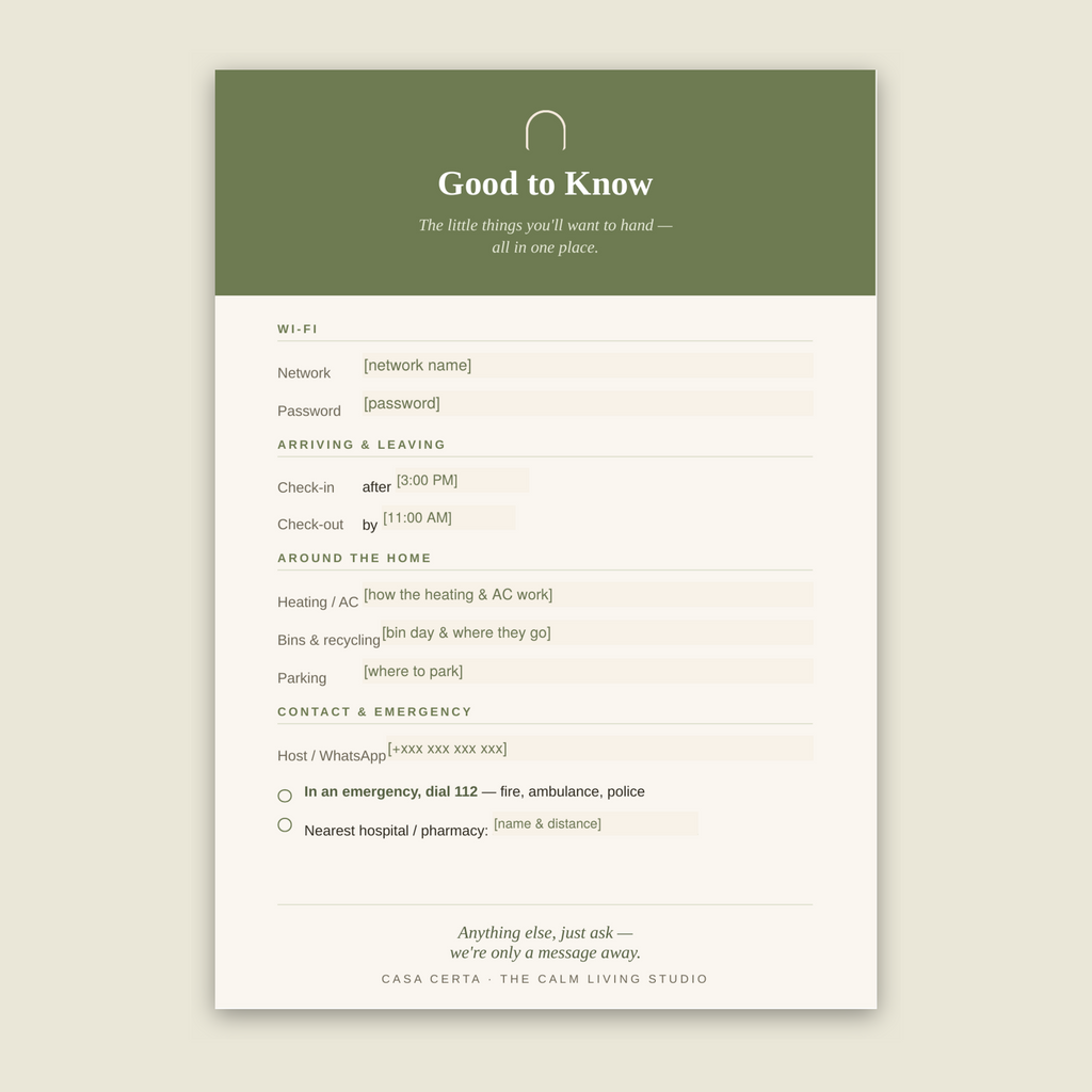 The Good-to-Know Guest Card