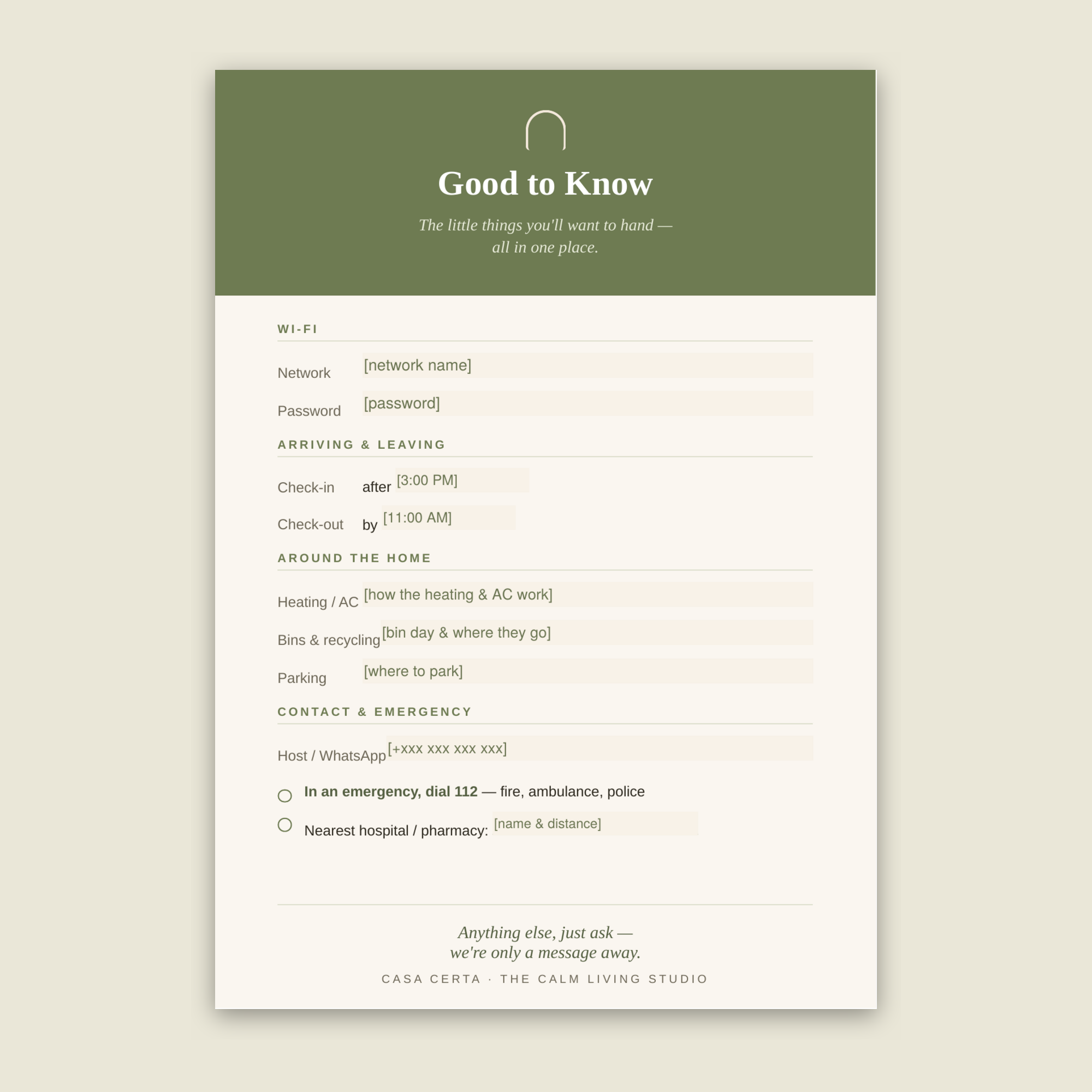 The Good-to-Know Guest Card