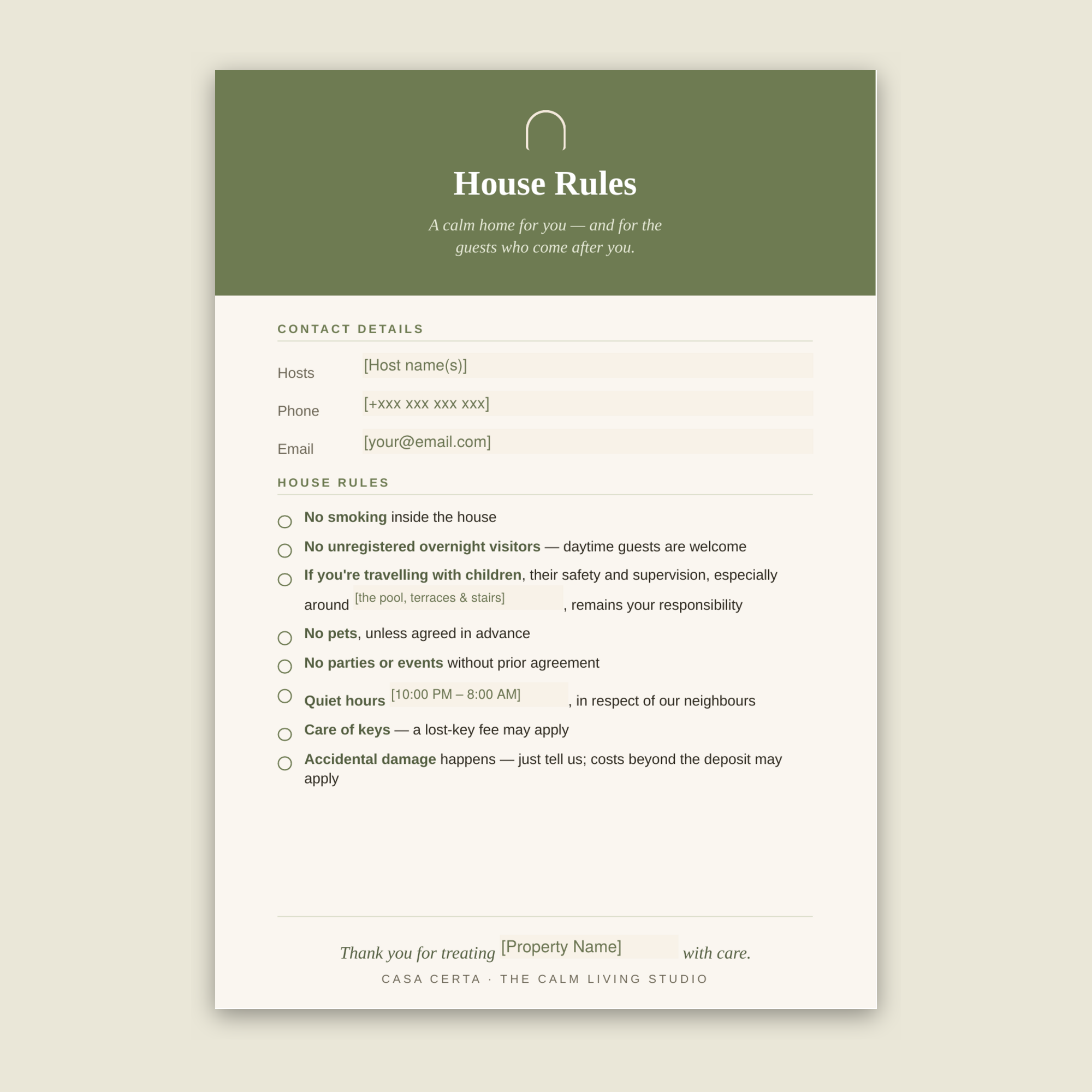 The House Rules Card